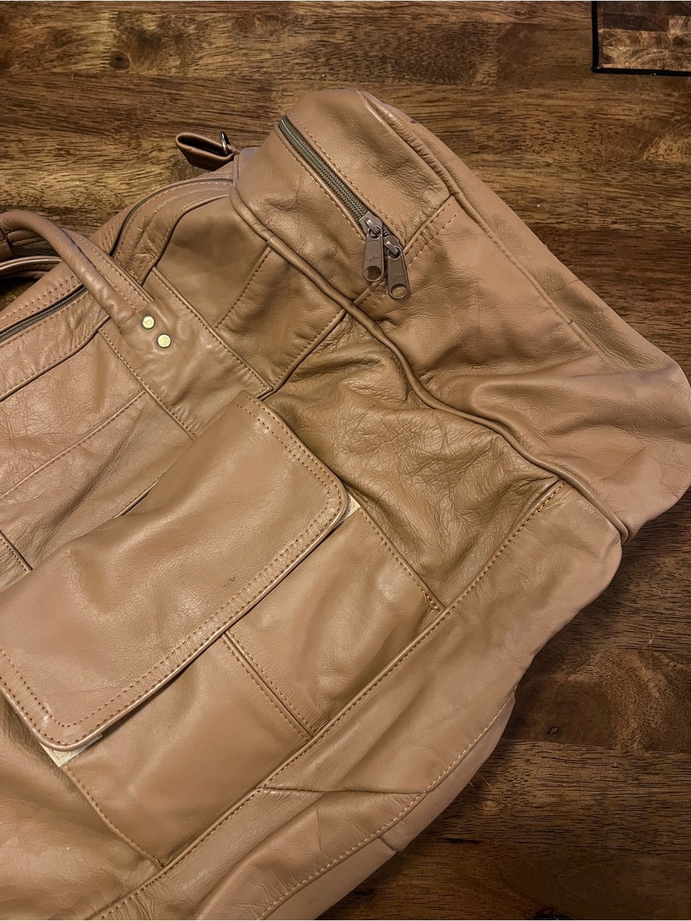 Talon Dual Zipper Vintage Light Brown Soft Leather Vintage Duffle Bag Unbranded - Picture 3 of 16